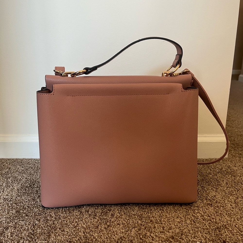 Pink Structured Shoulder Bag with Gold Hardware
